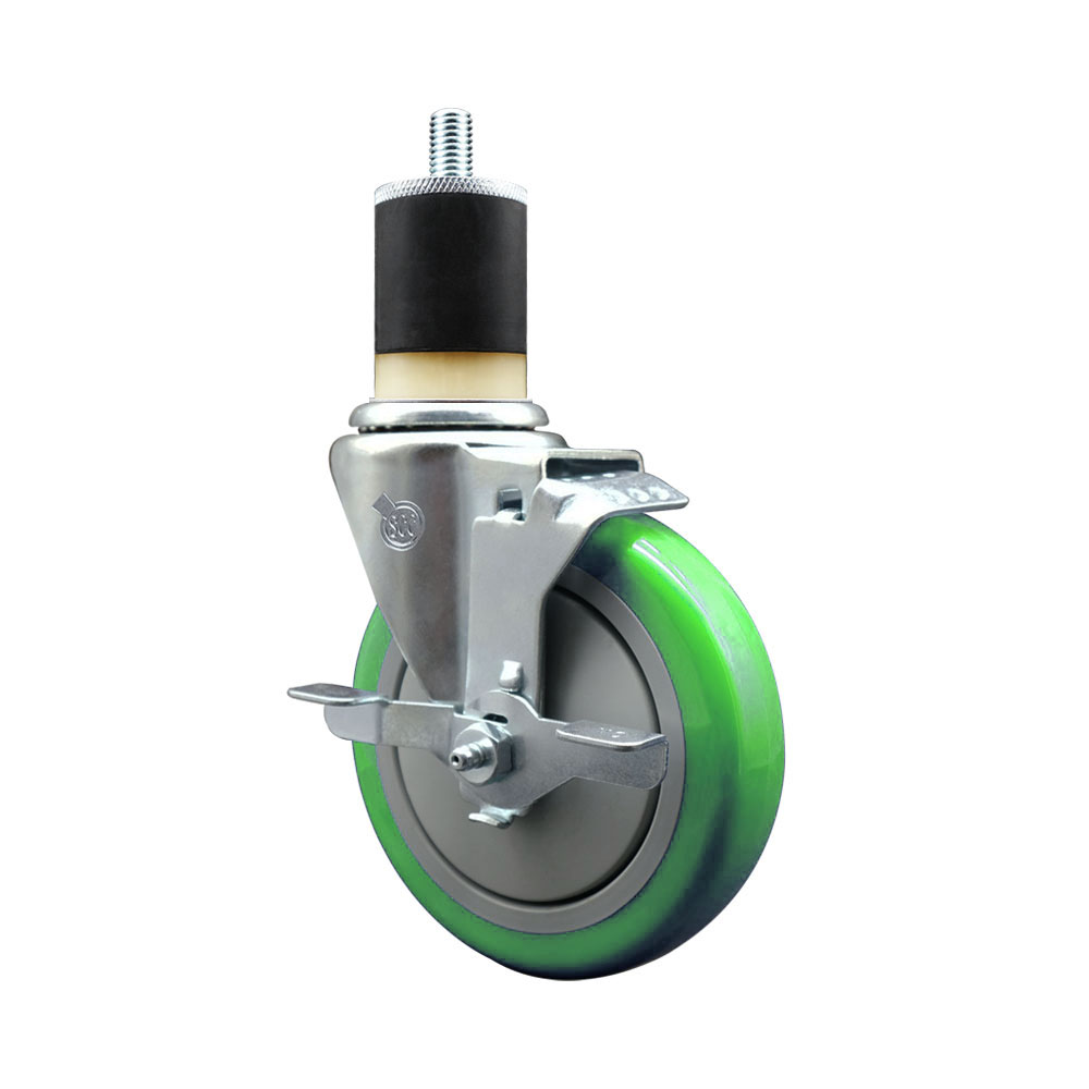SCC-EX20S514-PPUB-GRN-TLB-178 Polyurethane Expanding Stem Swivel Caster with 5 in. Green Wheel & 1.87 in. Stem & Top Locking Brake