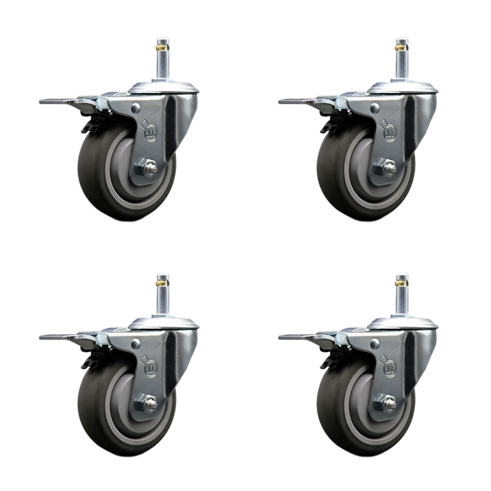 SCC-GRTTL20S3514-TPRB-716138-4 Thermoplastic Rubber Swivel Grip Ring Stem Caster with 3.5 x 1.25 in. Gray Wheels & 0.43 in. Stems - Set of 4