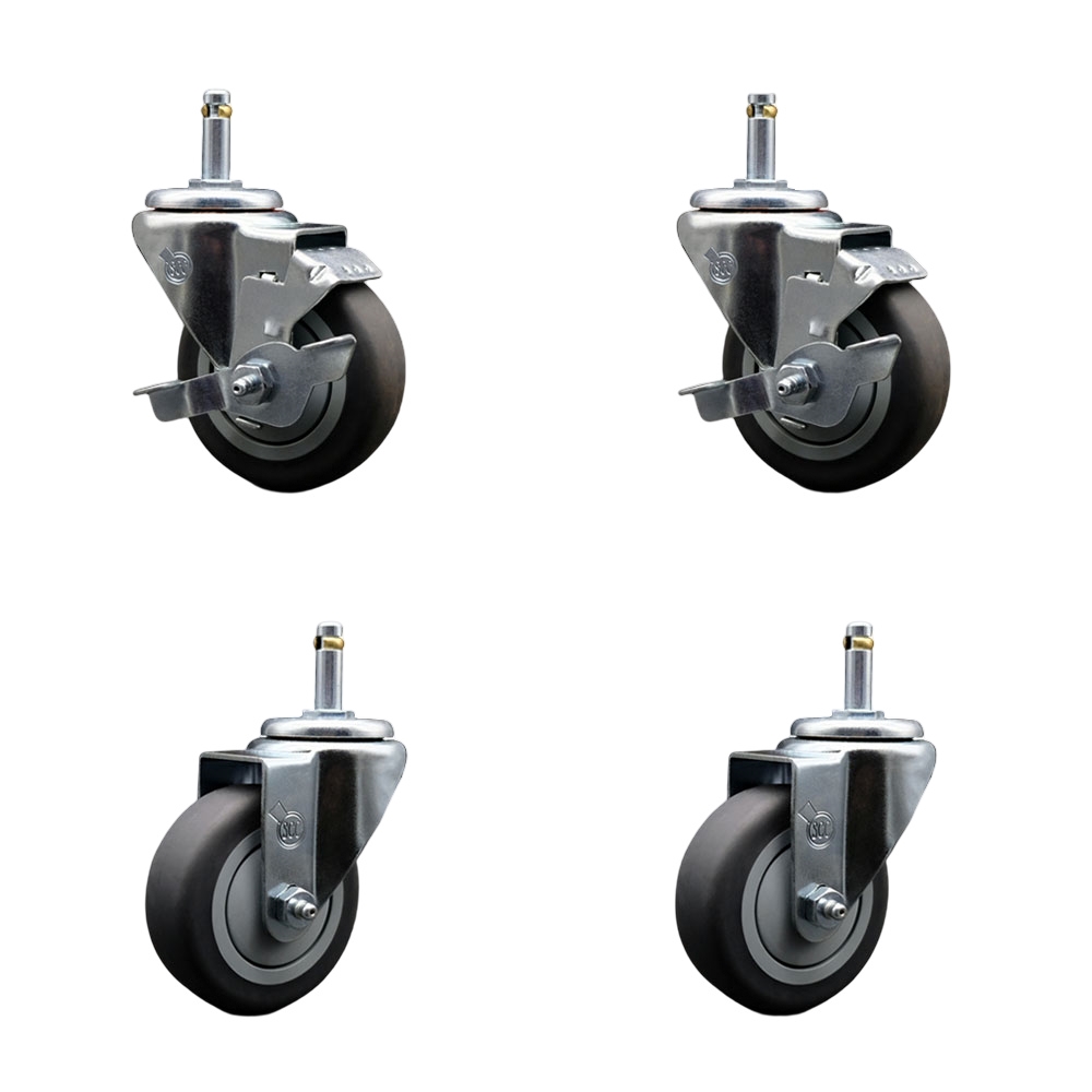 SCC-GR20S3514-TPRB-TLB-716138-2-S-2 Thermoplastic Rubber Swivel Grip Ring Stem Caster, 3.5 x 1.25 in. Gray Wheels & 0.43 in. Stems - Set of 4