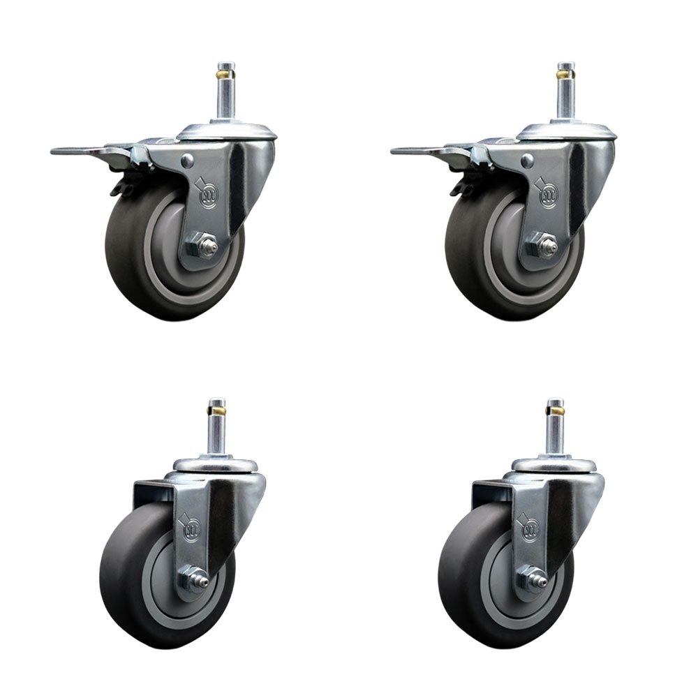 SCC-GRTTL20S3514-TPRB-716138-2-S-2 Thermoplastic Rubber Swivel Grip Ring Stem Caster, 3.5 x 1.25 in. Gray Wheels & 0.43 in. Stems - Set of 4