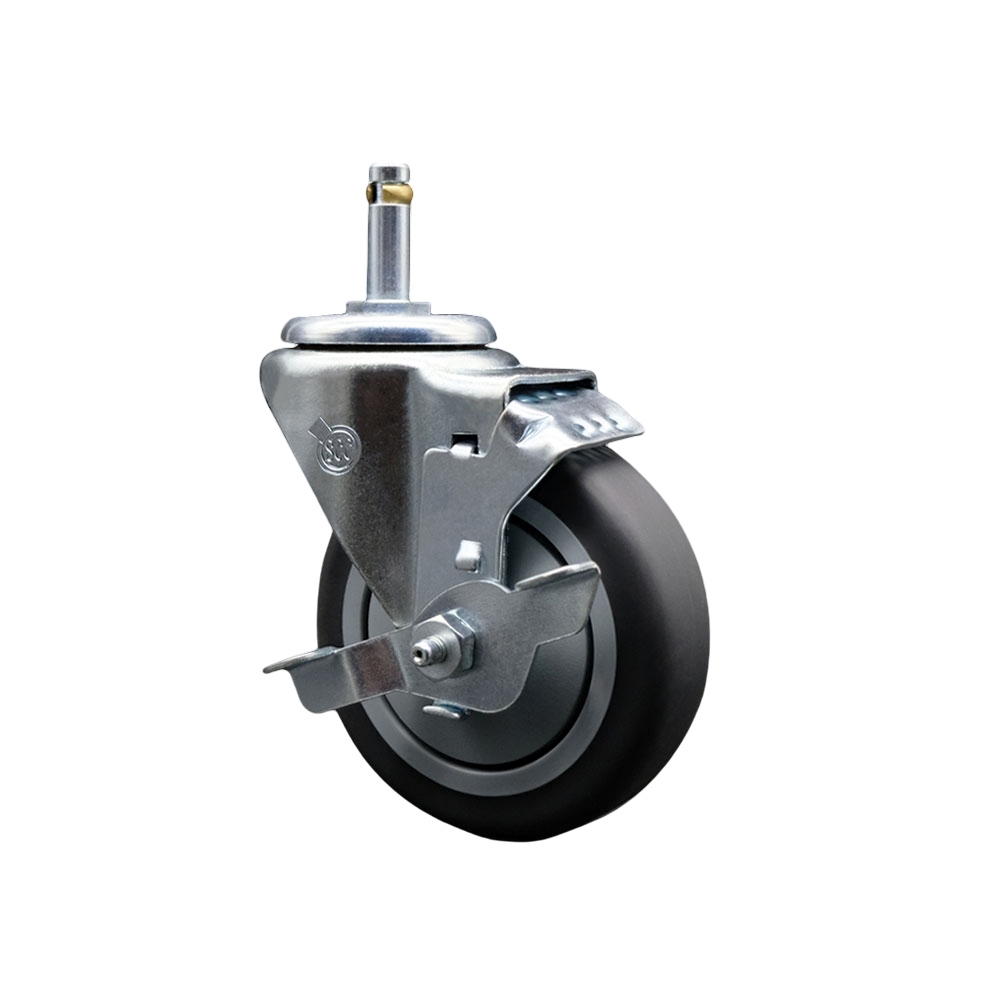 SCC-GR20S414-TPRB-TLB-716138 Thermoplastic Rubber Swivel Grip Ring Stem Caster, 4 x 1.25 in. Gray Wheel & 0.43 in. Stem & Top Locking Brake
