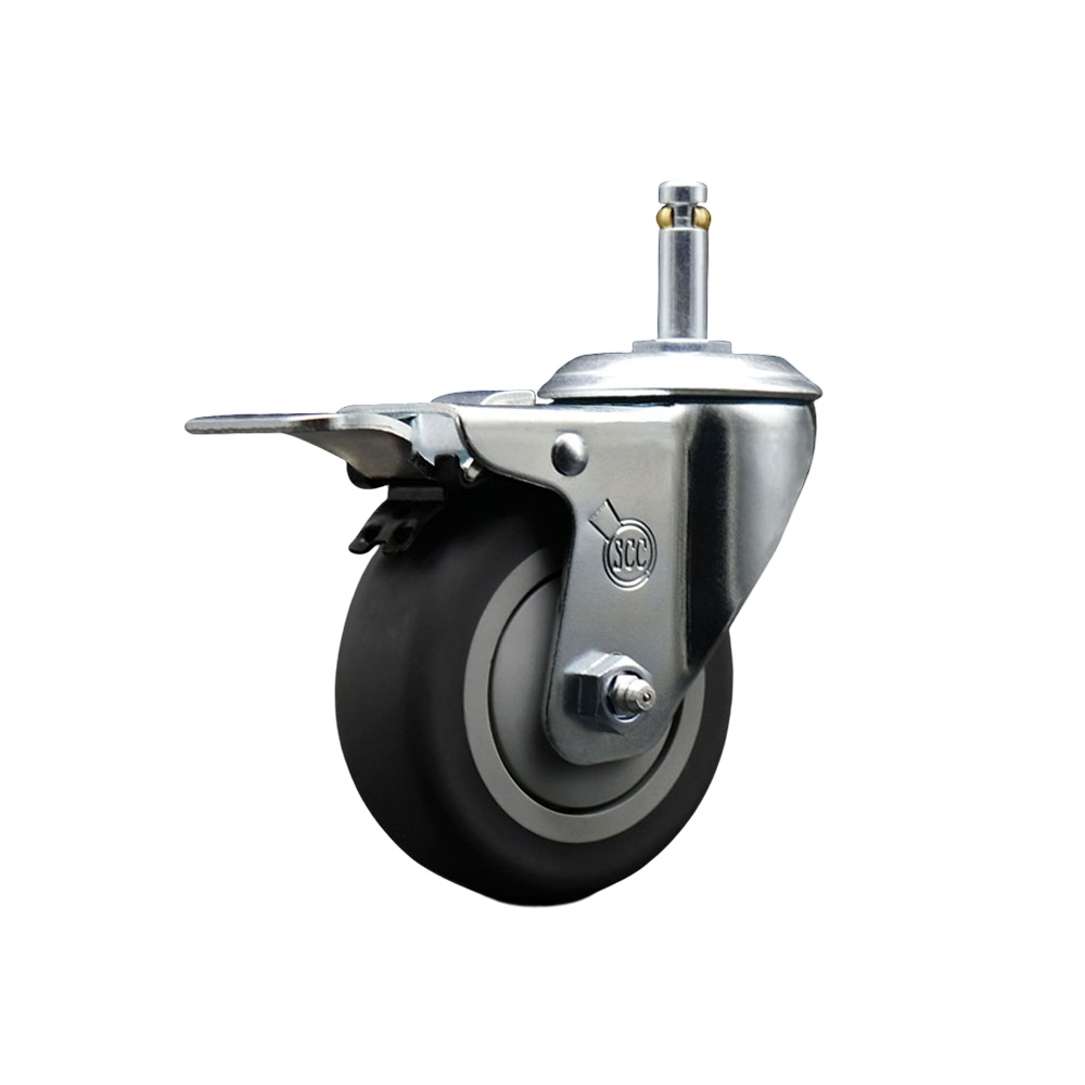 SCC-GRTTL20S414-TPRB-716138 Thermoplastic Rubber Swivel Grip Ring Stem Caster, 4 x 1.25 in. Gray Wheel & 0.43 in. Stem & Total Locking Brake