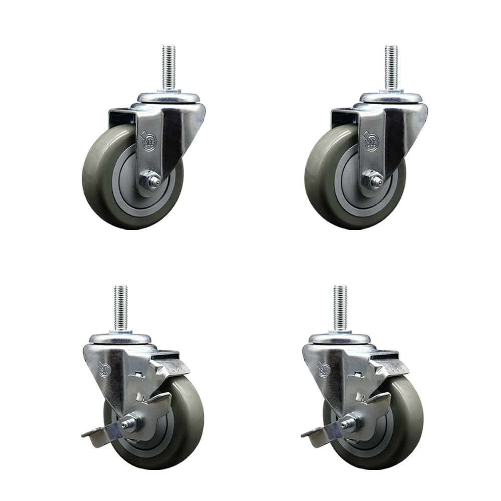 SCC-TS20S3514-PPUB-34212-2-TLB-2 Polyurethane Swivel Threaded Stem Caster with 3.5 x 1.25 in. Gray Wheels & 0.75 in. Stems - Set of 4