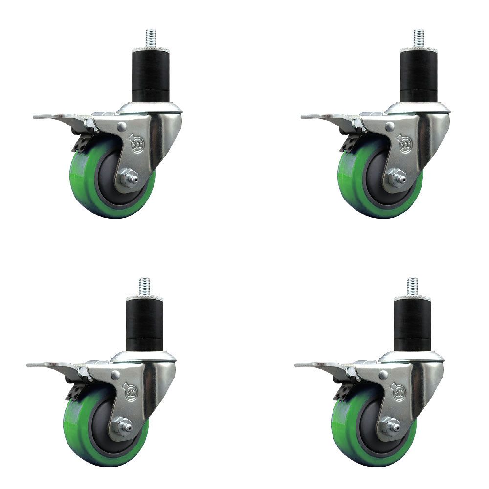 SCC-EXTTL20S314-PPUB-GRN-134-4 Polyurethane Swivel Expanding Stem Caster with 3 in. Green Wheels & 1.75 in. Stems - Set of 4