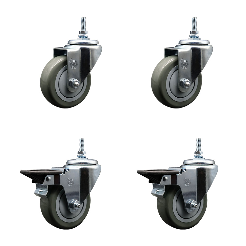SCC-TS20S3514-PPUB-381615-2-PLB-2 Polyurethane Swivel Threaded Stem Caster with 3.5 x 1.25 in. Gray Wheels & 0.38 in. Stems - Set of 4