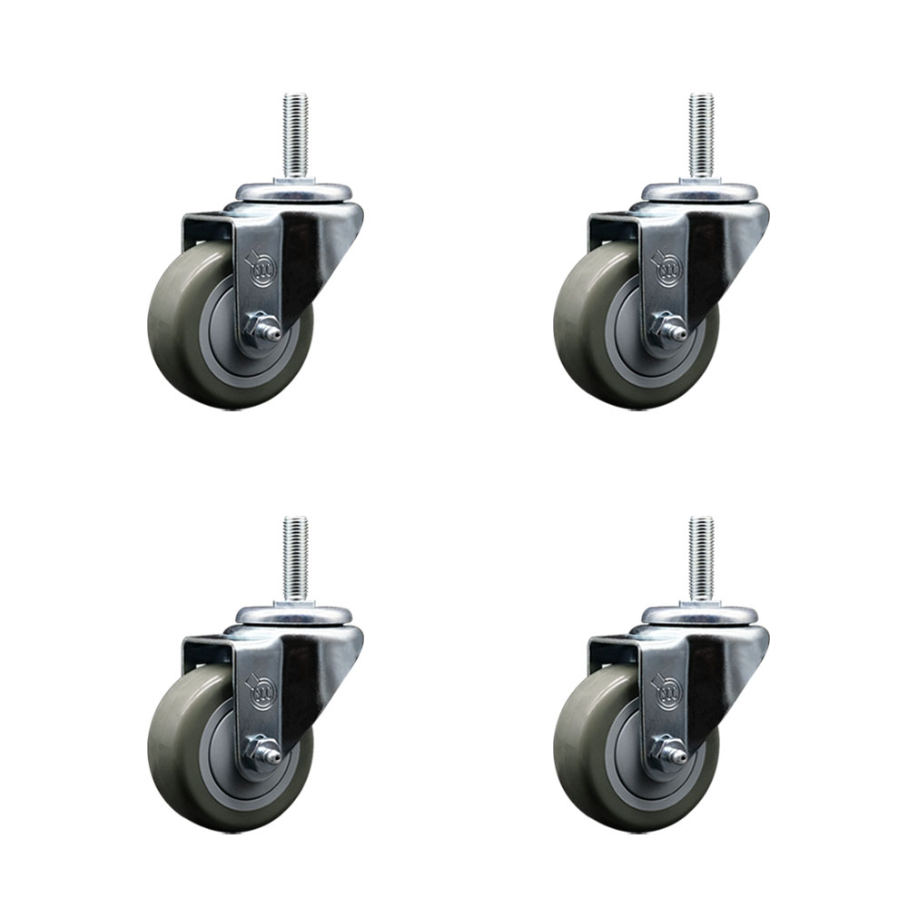 SCC-TS20S314-PPUB-58212-4 Polyurethane Swivel Threaded Stem Caster with 3 x 1.25 in. Gray Wheels & 0.63 in. Stems - Set of 4