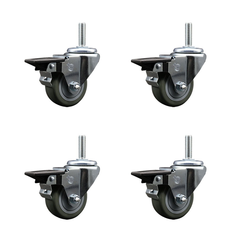 SCC-TS20S314-PPUB-PLB-58212-4 Polyurethane Swivel Threaded Stem Caster with 3 x 1.25 in. Gray Wheels & 0.63 in. Stems - Set of 4