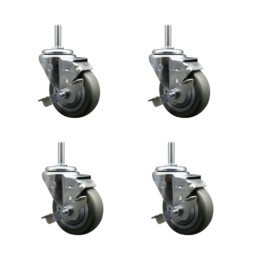 SCC-TS20S3514-PPUB-TLB-58212-4 Polyurethane Swivel Threaded Stem Caster with 3.5 x 1.25 in. Gray Wheels & 0.63 in. Stems - Set of 4