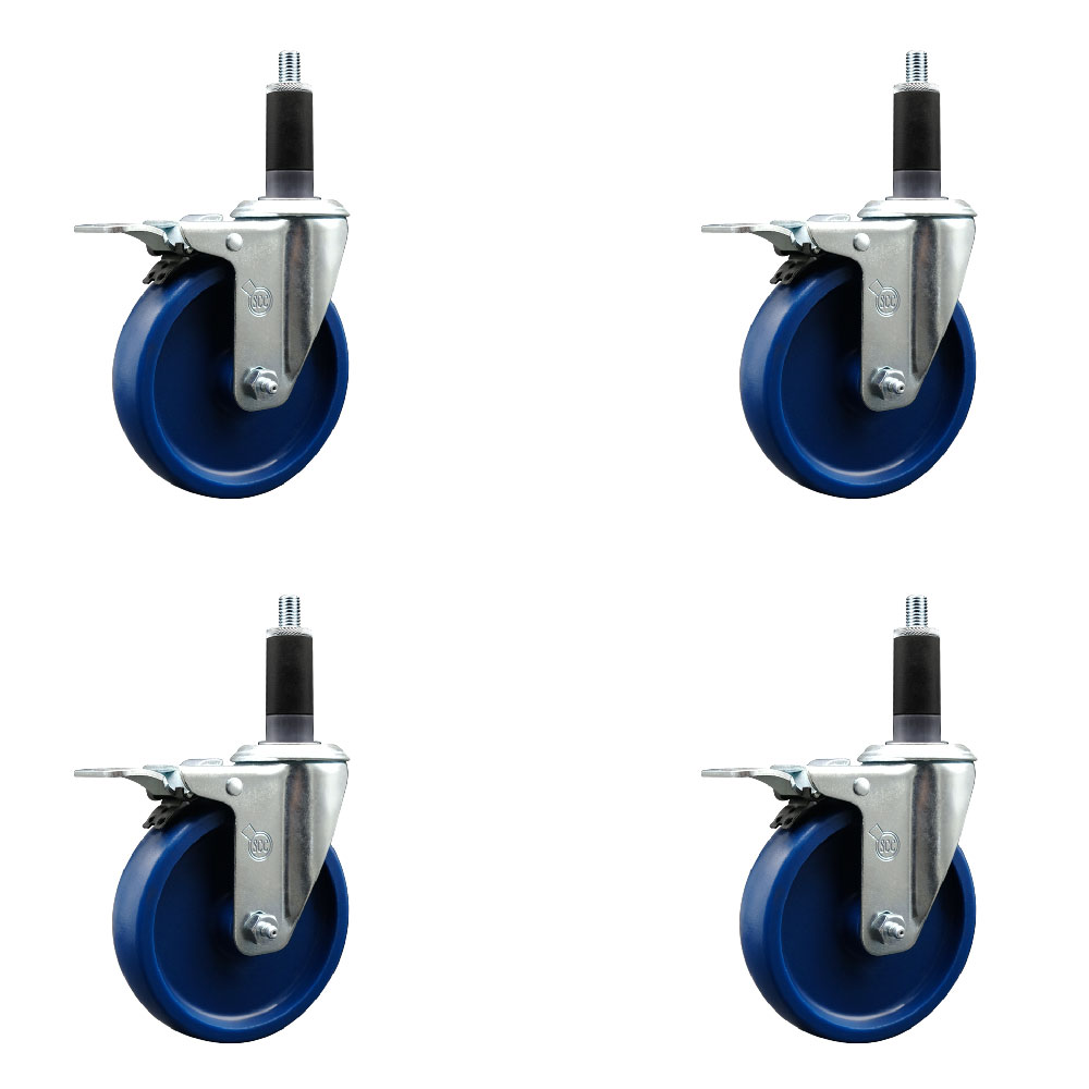 SCC-EXTTL20S514-SPUS-118-4 Solid Polyurethane Swivel Expanding Stem Caster with 5 in. Blue Wheels & 1.13 in. Stems - Set of 4