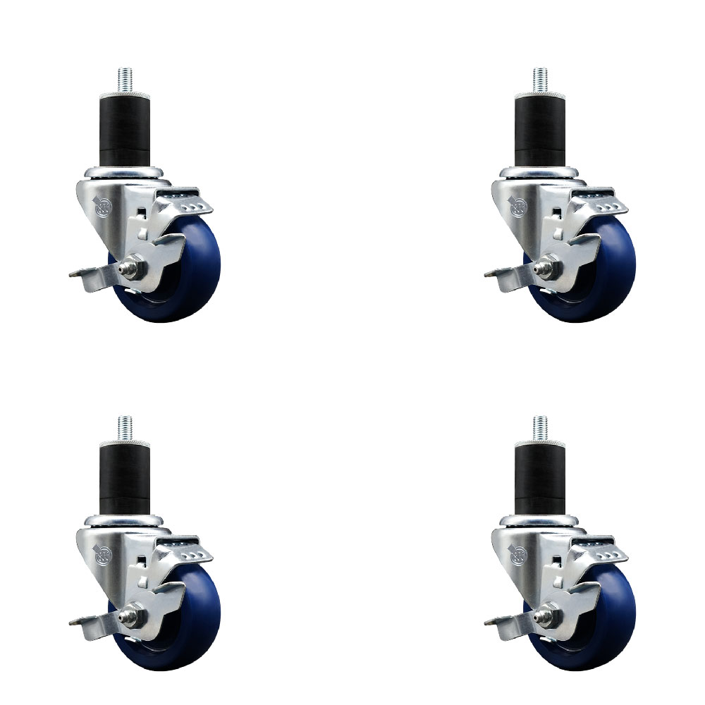 SCC-EX20S314-SPUS-TLB-134-4 Solid Polyurethane Swivel Expanding Stem Caster with 3 in. Blue Wheels & 1.75 in. Stems - Set of 4