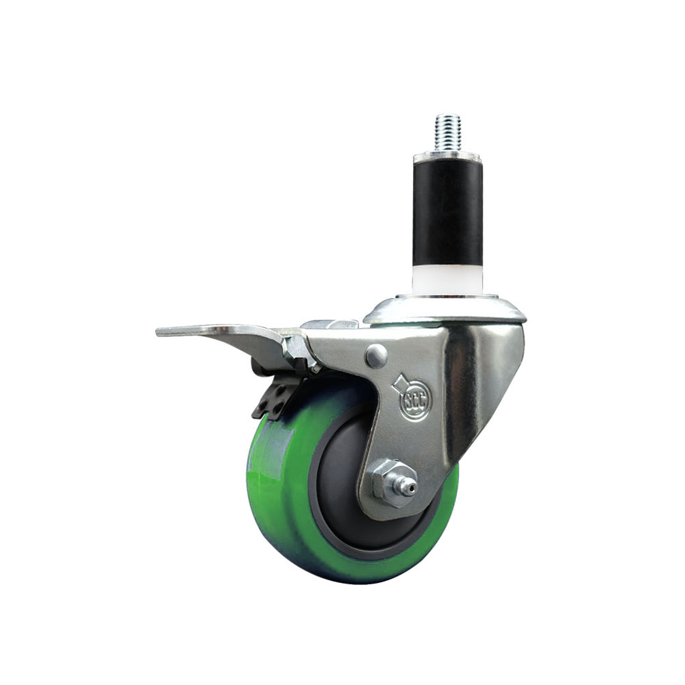 SCC-EXTTL20S314-PPUB-GRN-138 Polyurethane Expanding Stem Swivel Caster with 3 in. Green Wheel & 1.38 in. Stem & Total Locking Brake