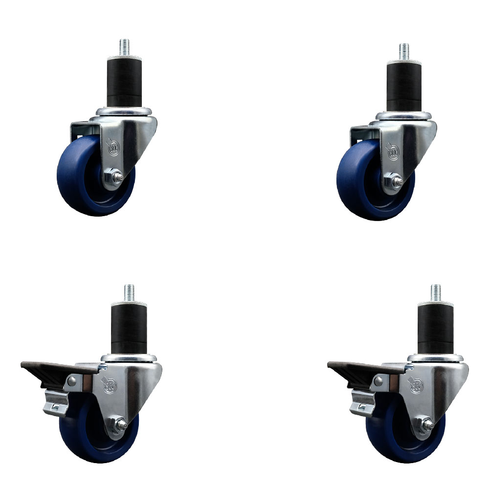 SCC-EX20S314-SPUS-2-PLB-2-134 Solid Polyurethane Swivel Expanding Stem Caster with 3 in. Blue Wheels & 1.75 in. Stems - Set of 4