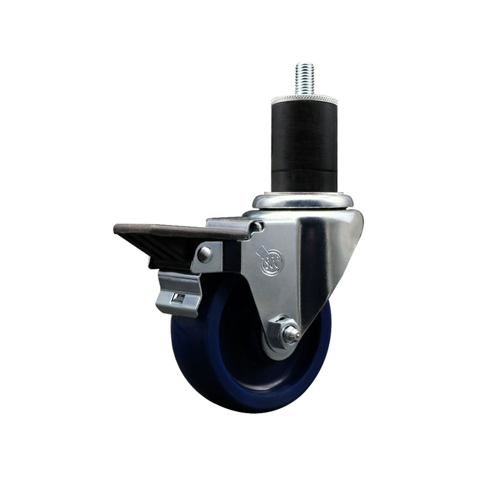 SCC-EX20S3514-SPUS-PLB-134 Solid Polyurethane Expanding Stem Swivel Caster with 3.5 in. Blue Wheel & 1.75 in. Stem & Posi Locking Brake