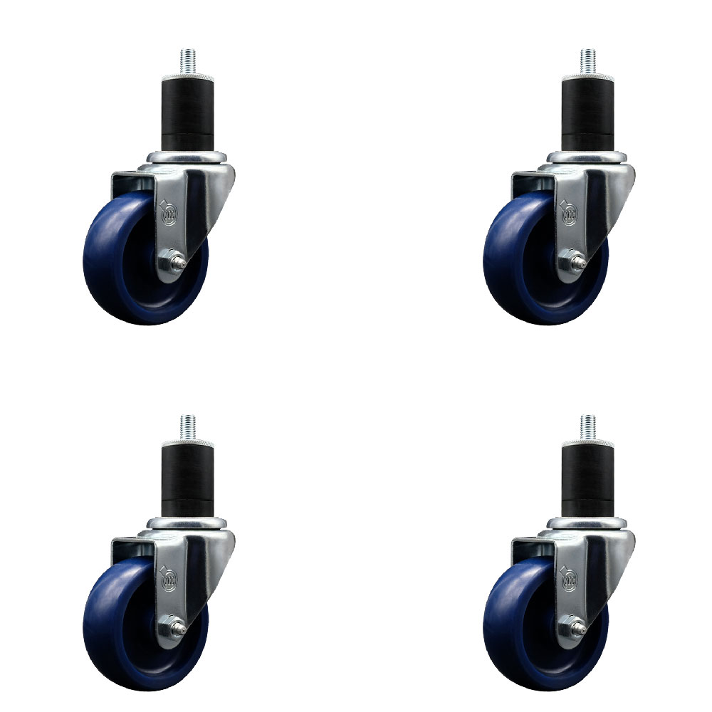 SCC-EX20S3514-SPUS-134-4 Solid Polyurethane Swivel Expanding Stem Caster with 3.5 in. Blue Wheels & 1.75 in. Stems - Set of 4