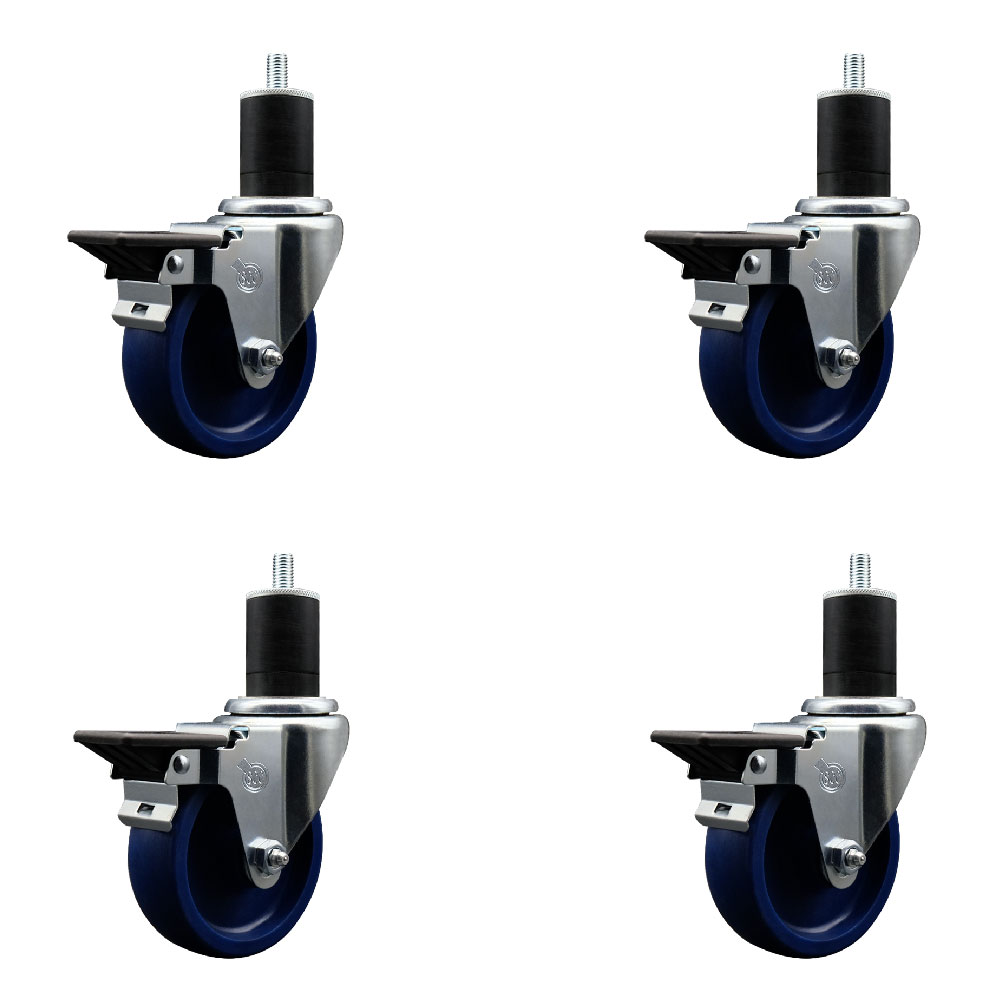 SCC-EX20S414-SPUS-PLB-134-4 Solid Polyurethane Swivel Expanding Stem Caster with 4 in. Blue Wheels & 1.75 in. Stems - Set of 4