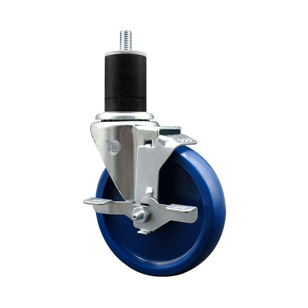 SCC-EX20S514-SPUS-TLB-134 Solid Polyurethane Expanding Stem Swivel Caster with 5 in. Blue Wheel & 1.75 in. Stem & Top Locking Brake