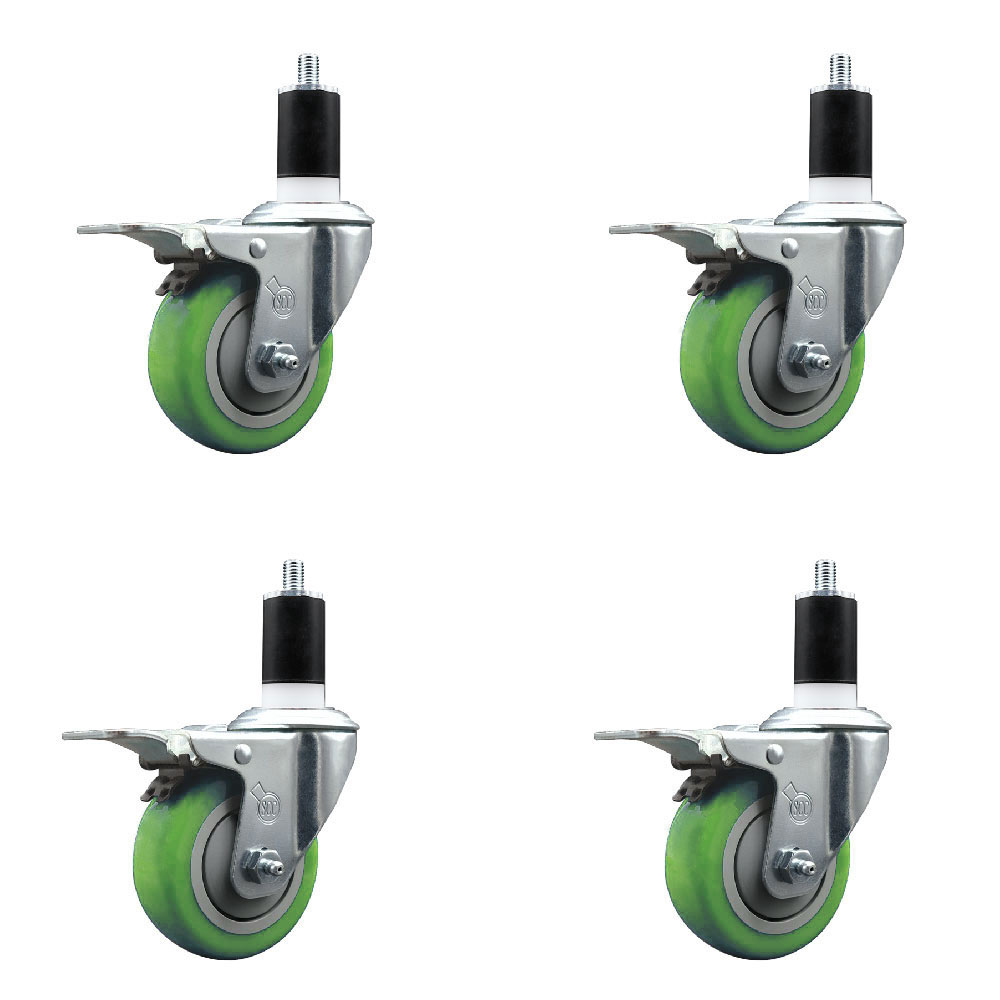 SCC-EXTTL20S3514-PPUB-GRN-114-4 Polyurethane Swivel Expanding Stem Caster with 3.5 in. Green Wheels & 1.25 in. Stems - Set of 4