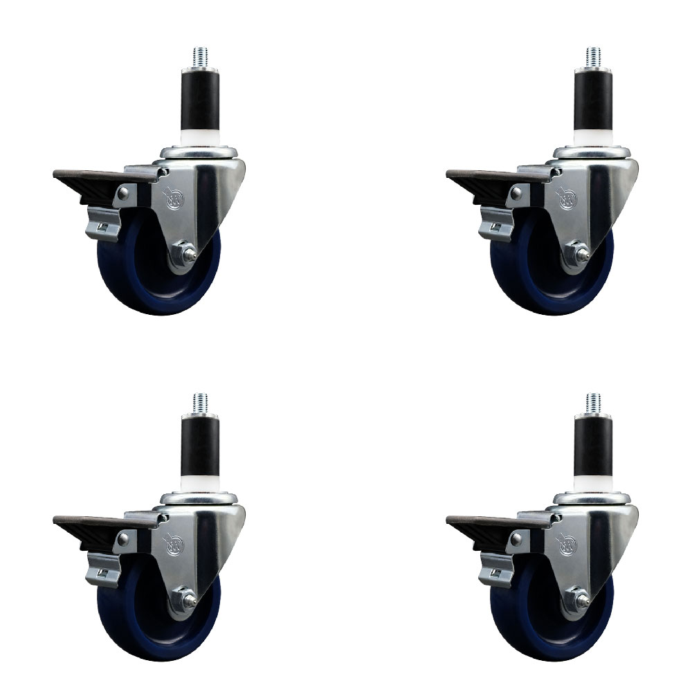 SCC-EX20S3514-SPUS-PLB-138-4 Solid Polyurethane Swivel Expanding Stem Caster with 3.5 in. Blue Wheels & 1.38 in. Stems - Set of 4