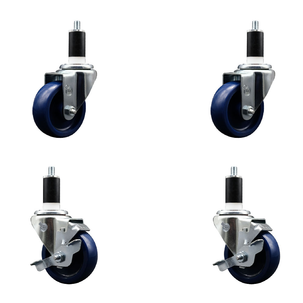 SCC-EX20S3514-SPUS-2-TLB-2-138 Solid Polyurethane Swivel Expanding Stem Caster with 3.5 in. Blue Wheels & 1.38 in. Stems - Set of 4