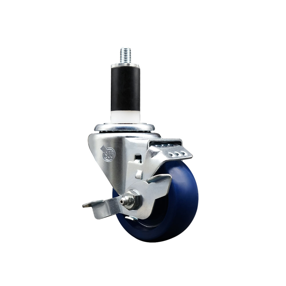 SCC-SSEX20S314-SPUS-TLB-138 Stainless Steel Solid Polyurethane Expanding Stem Swivel Caster with 3 in. Blue Wheel & 1.38 in. Stem & Top Locking Brake