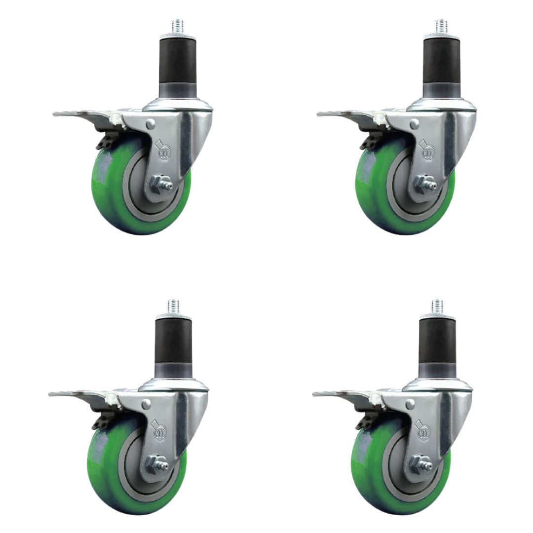 SCC-EXTTL20S3514-PPUB-GRN-158-4 Polyurethane Swivel Expanding Stem Caster with 3.5 in. Green Wheels & 1.63 in. Stems - Set of 4