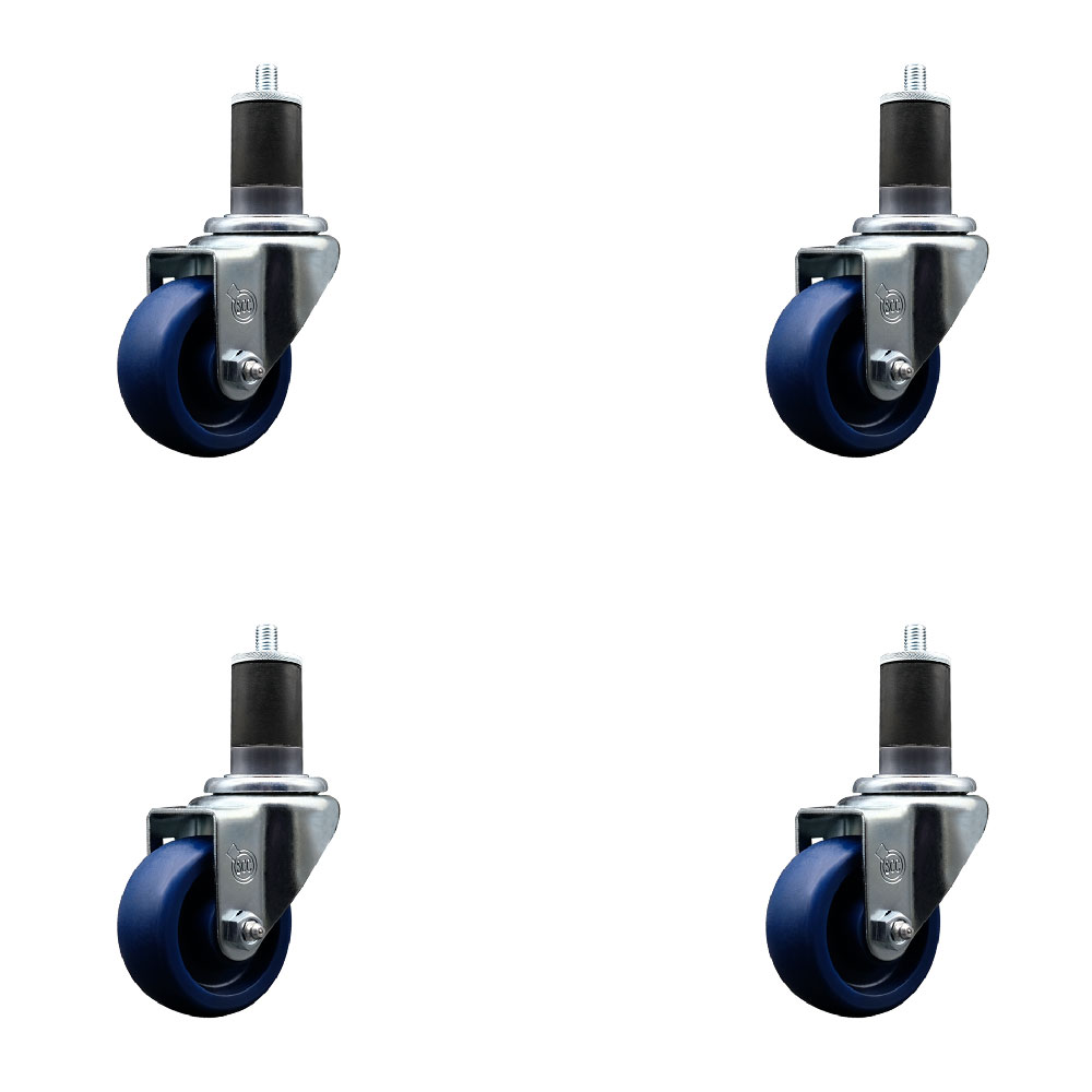 SCC-EX20S314-SPUS-158-4 Solid Polyurethane Swivel Expanding Stem Caster with 3 in. Blue Wheels & 1.63 in. Stems - Set of 4