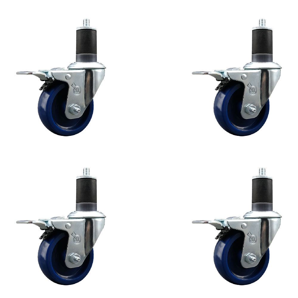 SCC-EXTTL20S3514-SPUS-158-4 Solid Polyurethane Swivel Expanding Stem Caster with 3.5 in. Blue Wheels & 1.63 in. Stems - Set of 4