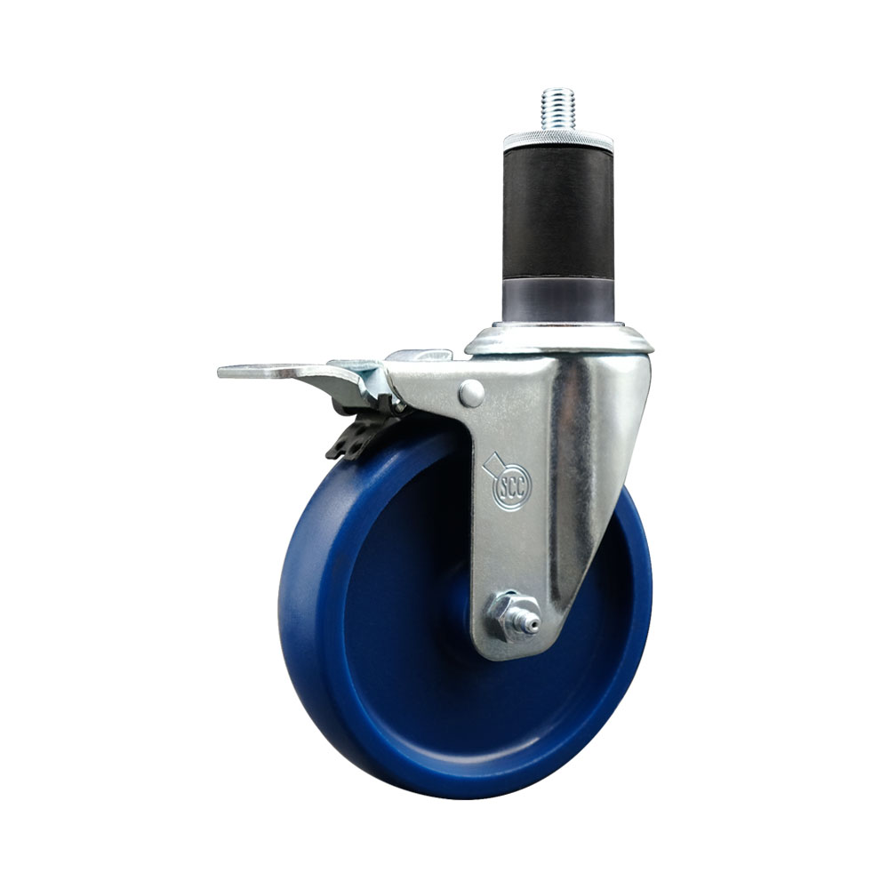 SCC-EXTTL20S514-SPUS-158 Solid Polyurethane Expanding Stem Swivel Caster with 5 in. Blue Wheel & 1.63 in. Stem & Total Locking Brake