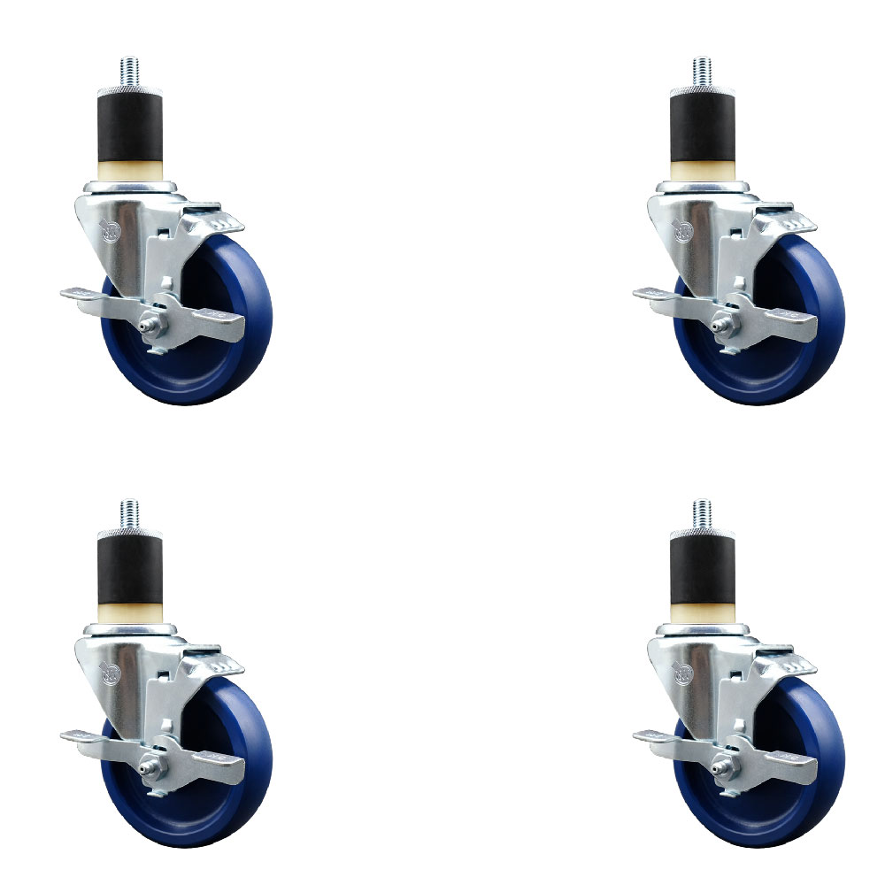 SCC-EX20S414-SPUS-TLB-178-4 Solid Polyurethane Swivel Expanding Stem Caster with 4 in. Blue Wheels & 1.87 in. Stems - Set of 4