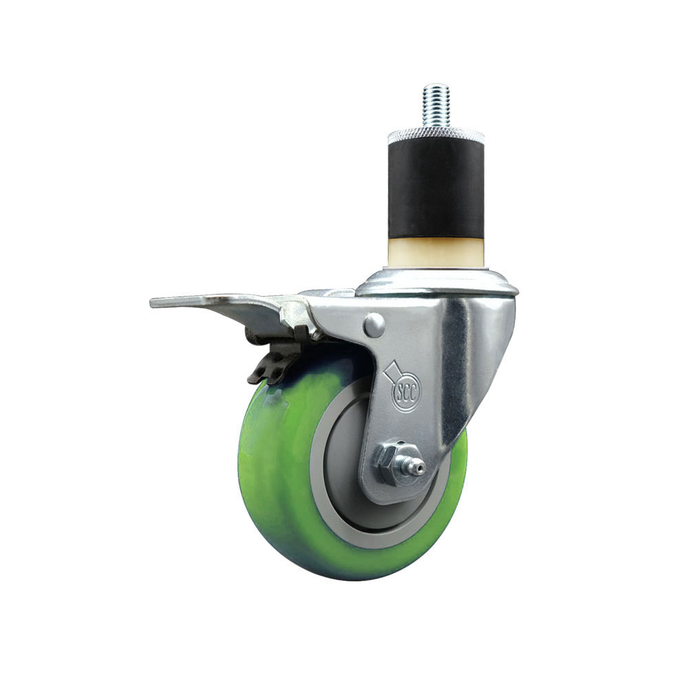 SCC-EXTTL20S3514-PPUB-GRN-178 Polyurethane Expanding Stem Swivel Caster with 3.5 in. Green Wheel & 1.87 in. Stem & Total Locking Brake