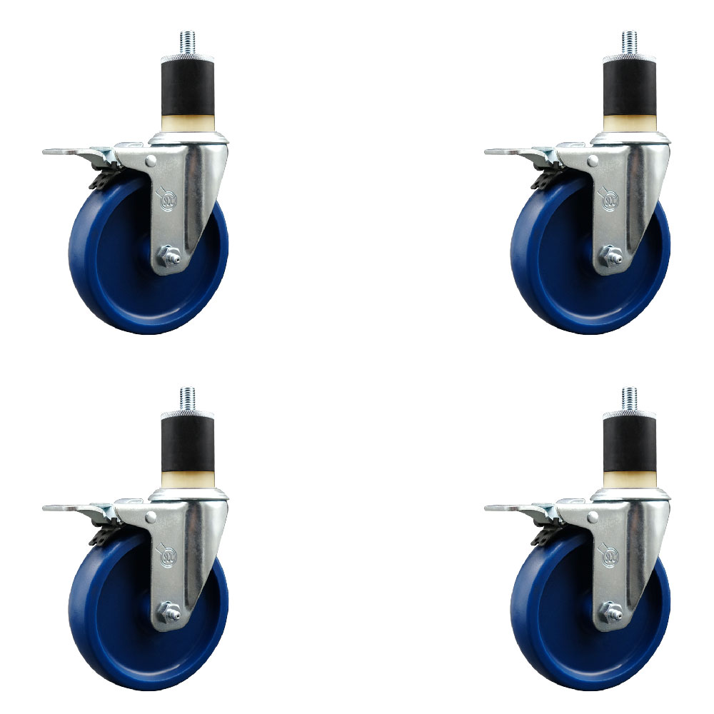 SCC-EXTTL20S514-SPUS-178-4 Solid Polyurethane Swivel Expanding Stem Caster with 5 in. Blue Wheels & 1.87 in. Stems - Set of 4