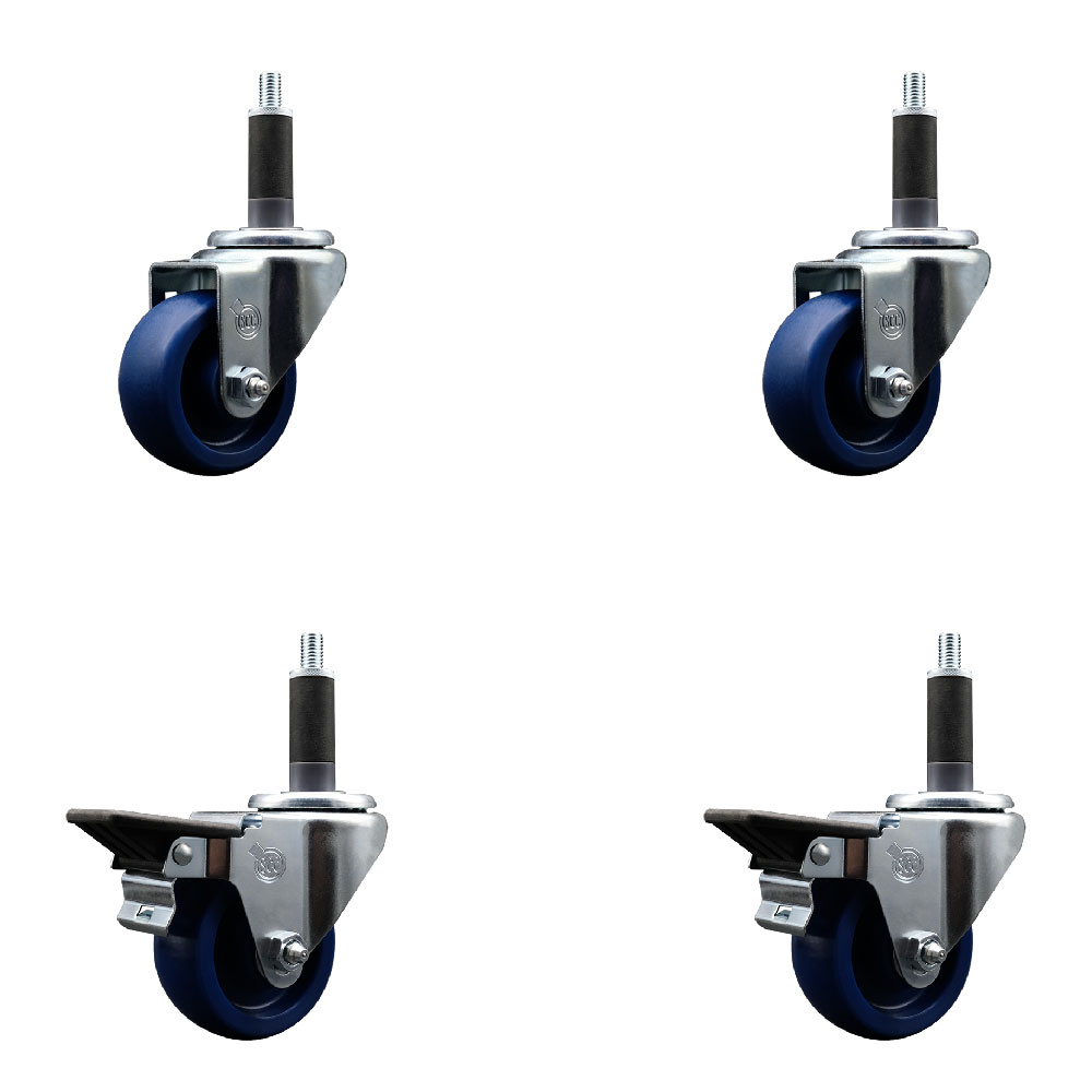 SCC-EX20S314-SPUS-2-PLB-2-1 Solid Polyurethane Swivel Expanding Stem Caster with 3 in. Blue Wheels & 1 in. Stems - Set of 4