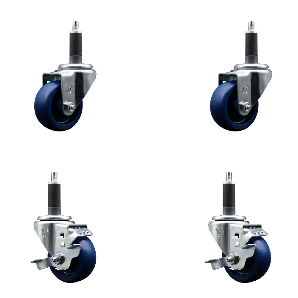 SCC-EX20S314-SPUS-2-TLB-2-1 Solid Polyurethane Swivel Expanding Stem Caster with 3 in. Blue Wheels & 1 in. Stems - Set of 4