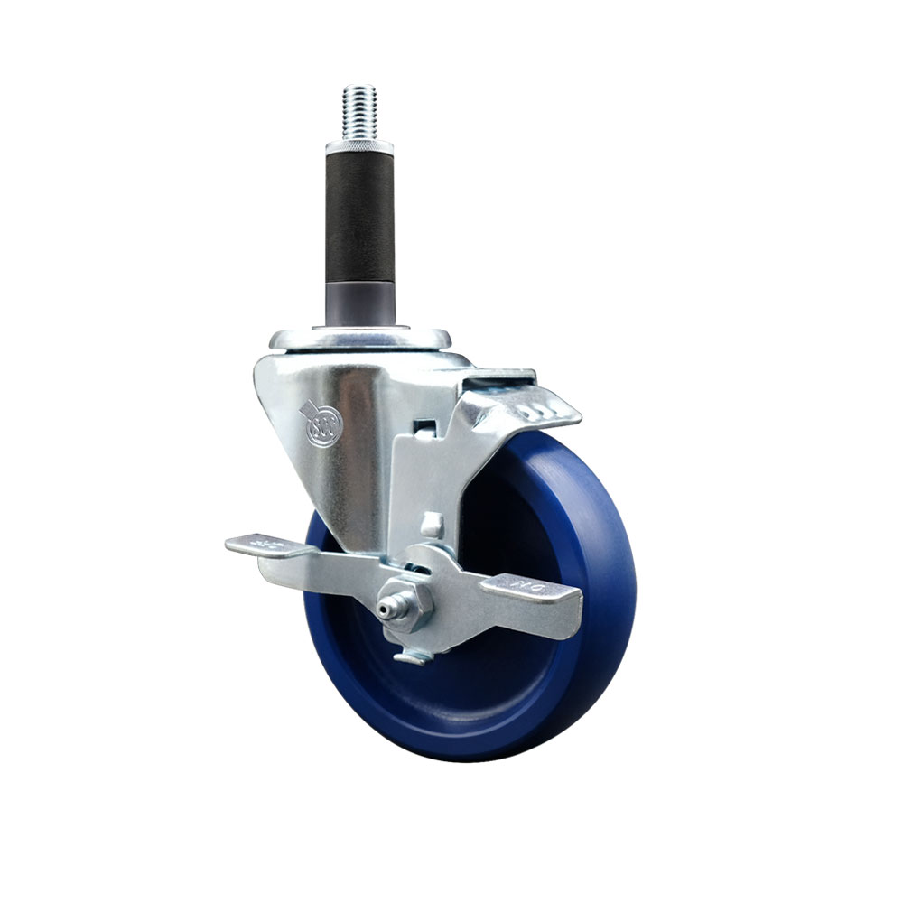 SCC-EX20S414-SPUS-TLB-1 Solid Polyurethane Expanding Stem Swivel Caster with 4 in. Blue Wheel & 1 in. Stem & Top Locking Brake