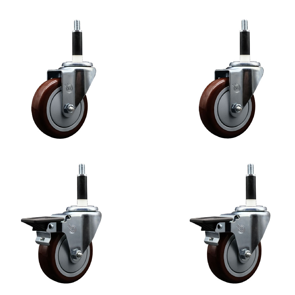SCC-EX20S414-PPUB-MRN-2-PLB-2-78 Polyurethane Swivel Expanding Stem Caster with 4 in. Maroon Wheels & 0.87 in. Stems - Set of 4