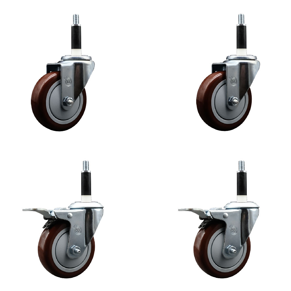 SCC-EXTTL20S414-PPUB-MRN-2-S-2-78 Polyurethane Swivel Expanding Stem Caster with 4 in. Maroon Wheels & 0.87 in. Stems - Set of 4