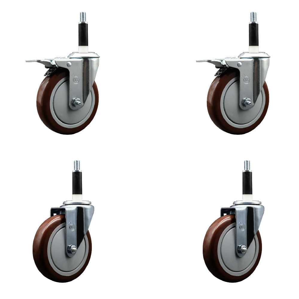 SCC-EXTTL20S514-PPUB-MRN-2-S-2-78 Polyurethane Swivel Expanding Stem Caster with 5 in. Maroon Wheels & 0.87 in. Stems - Set of 4