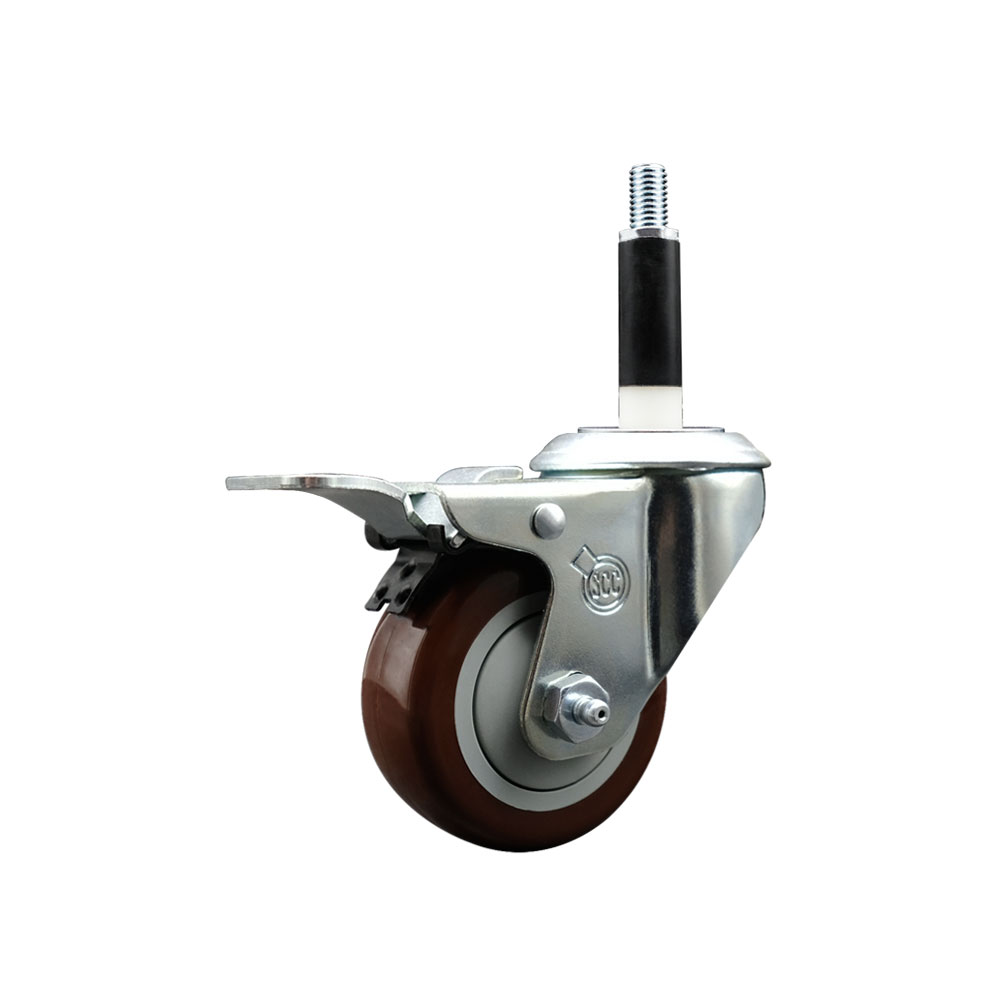 SCC-SSEXTTL20S314-PPUB-MRN-78 Stainless Steel Polyurethane Expanding Stem Swivel Caster with 3 in. Maroon Wheel & 0.87 in. Stem & Total Locking Brake