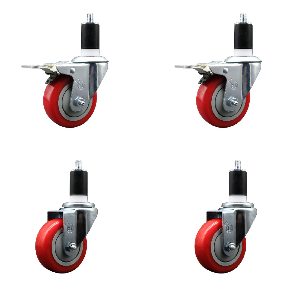 SCC-EXTTL20S3514-PPUB-RED-2-S-2-112 Polyurethane Swivel Expanding Stem Caster with 3.5 in. Red Wheels & 1.5 in. Stems - Set of 4