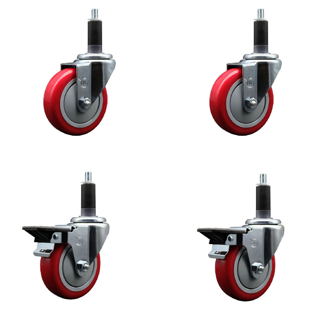 SCC-EX20S414-PPUB-RED-2-PLB-2-118 Polyurethane Swivel Expanding Stem Caster with 4 in. Red Wheels & 1.13 in. Stems - Set of 4