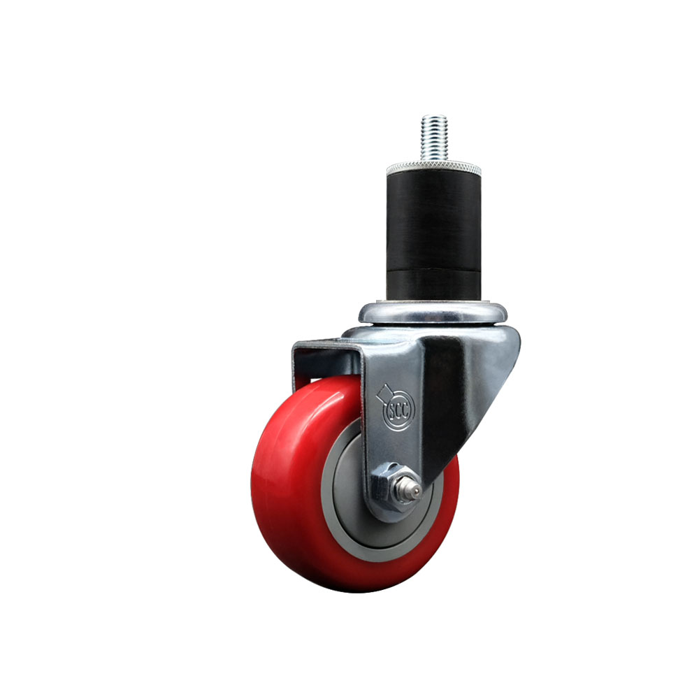 SCC-EX20S314-PPUB-RED-134 Polyurethane Expanding Stem Swivel Caster with 3 in. Red Wheel & 1.75 in. Stem