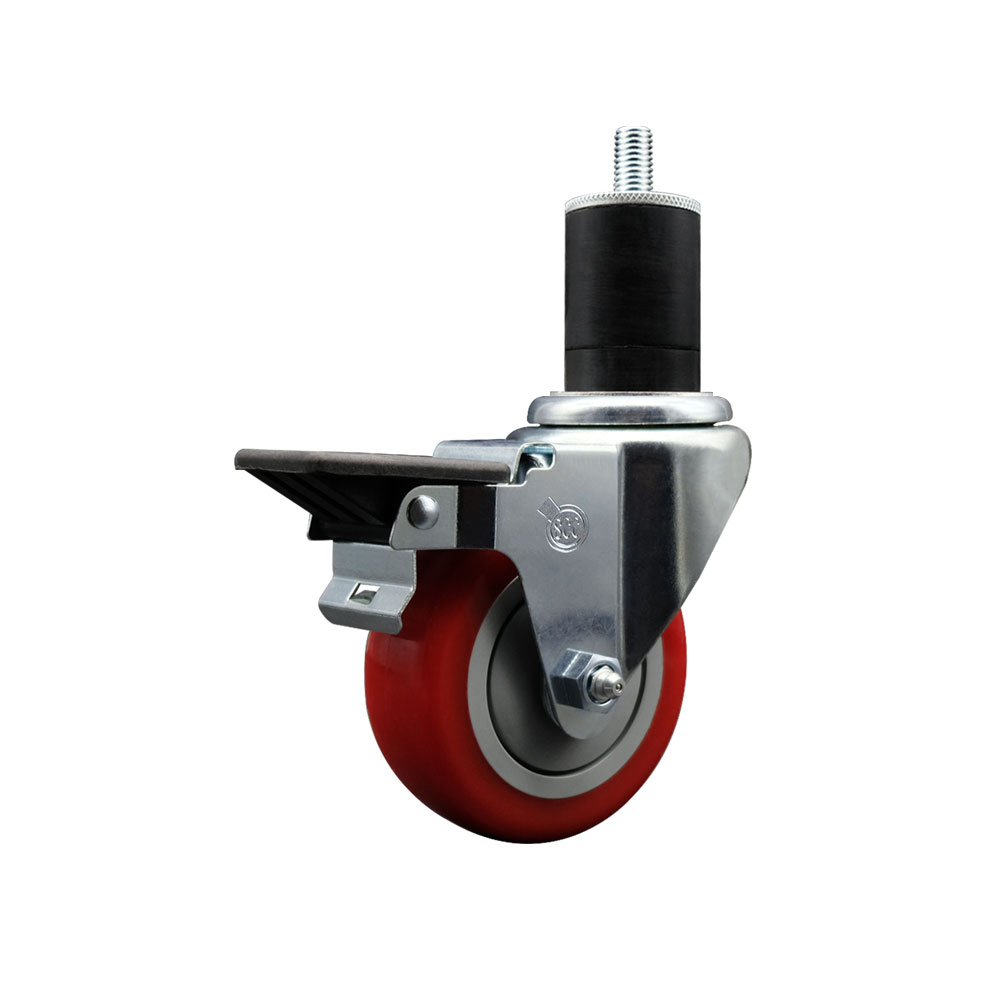 SCC-EX20S3514-PPUB-RED-PLB-134 Polyurethane Expanding Stem Swivel Caster with 3.5 in. Red Wheel & 1.75 in. Stem & Posi Locking Brake