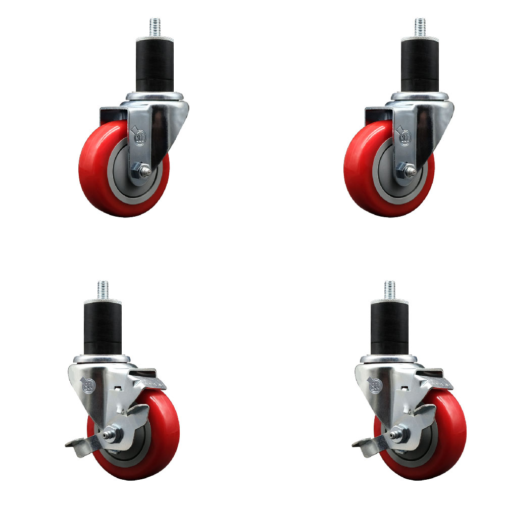 SCC-EX20S3514-PPUB-RED-2-TLB-2-134 Polyurethane Swivel Expanding Stem Caster with 3.5 in. Red Wheels & 1.75 in. Stems - Set of 4