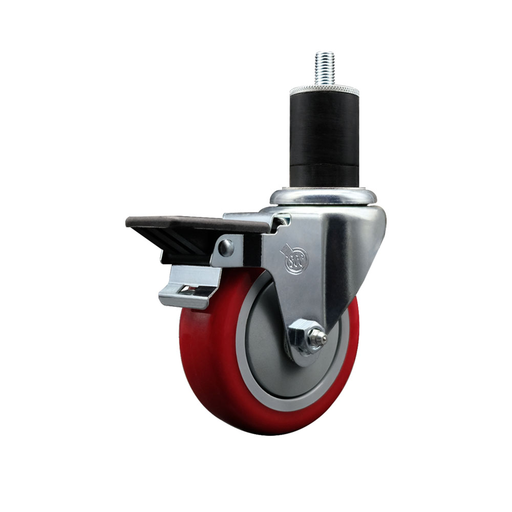 SCC-EX20S414-PPUB-RED-PLB-134 Polyurethane Expanding Stem Swivel Caster with 4 in. Red Wheel & 1.75 in. Stem & Posi Locking Brake