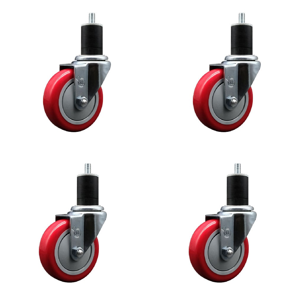SCC-EX20S414-PPUB-RED-134-4 Polyurethane Swivel Expanding Stem Caster with 4 in. Red Wheels & 1.75 in. Stems - Set of 4