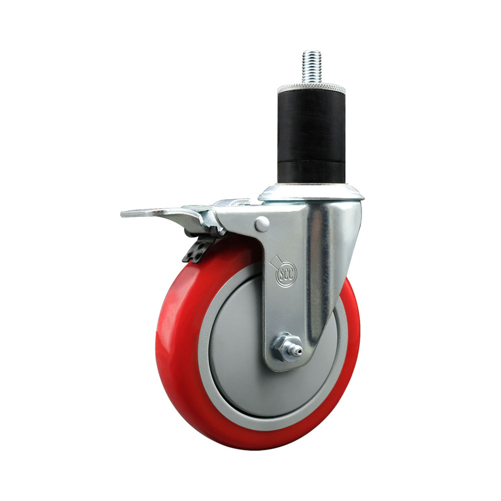SCC-EXTTL20S514-PPUB-RED-134 Polyurethane Expanding Stem Swivel Caster with 5 in. Red Wheel & 1.75 in. Stem & Total Locking Brake