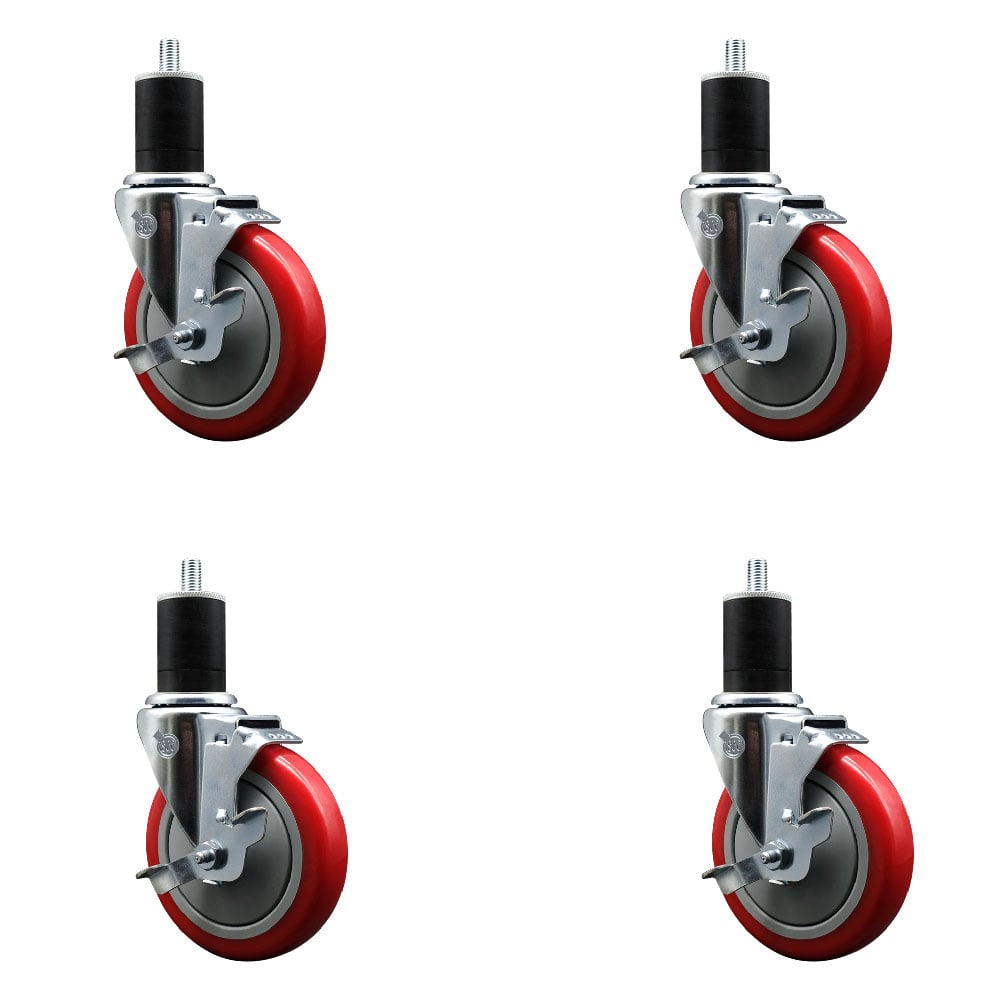 SCC-EX20S514-PPUB-RED-TLB-134-4 Polyurethane Swivel Expanding Stem Caster with 5 in. Red Wheels & 1.75 in. Stems - Set of 4