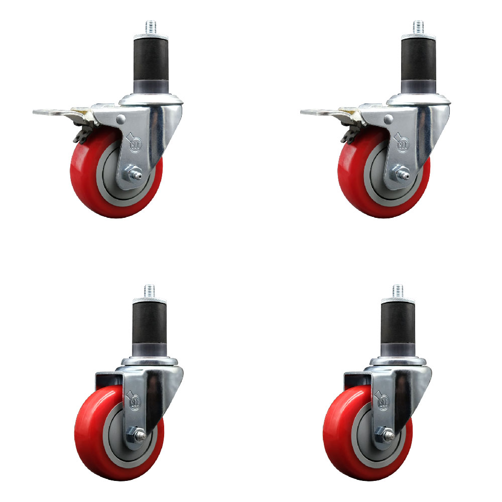 SCC-EXTTL20S3514-PPUB-RED-2-S-2-158 Polyurethane Swivel Expanding Stem Caster with 3.5 in. Red Wheels & 1.63 in. Stems - Set of 4