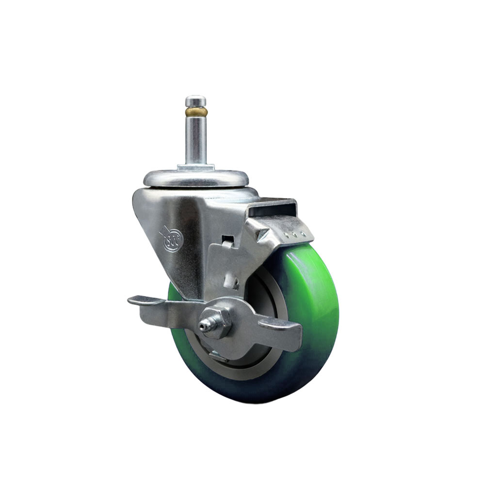 SCC-GR20S3514-PPUB-GRN-TLB-716138 Polyurethane Swivel Grip Ring Stem Caster with 3.5 x 1.25 in. Green Wheel & 0.43 in. Stem & Top Locking Brake