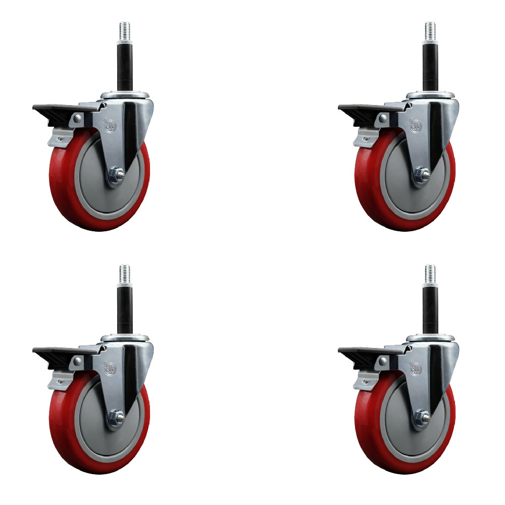 SCC-EX20S514-PPUB-RED-PLB-34-4 Polyurethane Swivel Expanding Stem Caster with 5 in. Red Wheels & 0.75 in. Stems - Set of 4